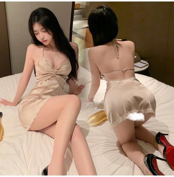 FEE ET MOI - Sexy Deep V Backless Sleepwear (Champagne Gold)